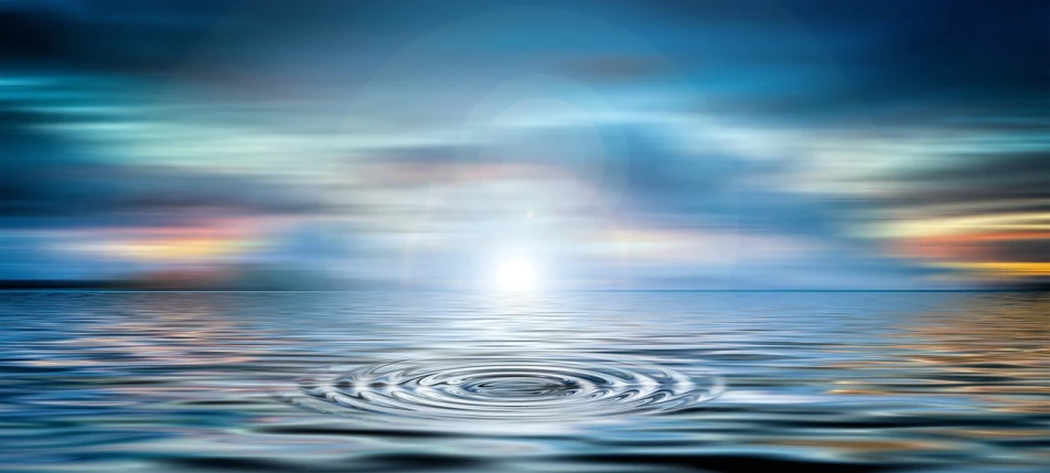 a water ripple in the middle of a body of water, inspired by Johan Jongkind, treading above calm water, sunny sky, round-cropped, tabernacle deep focus