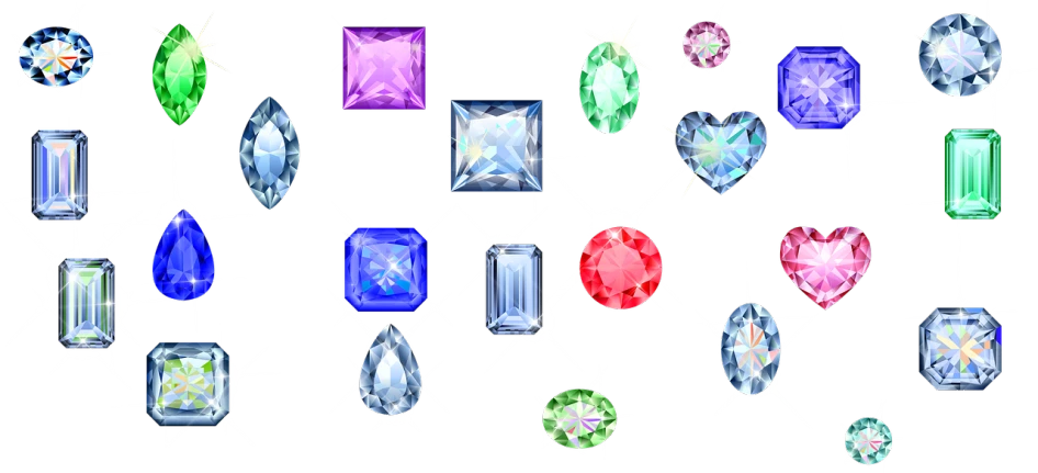 a bunch of different colored gems on a white background, an illustration of, by Brenda Chamberlain, various angles, sparkles, japan, background image