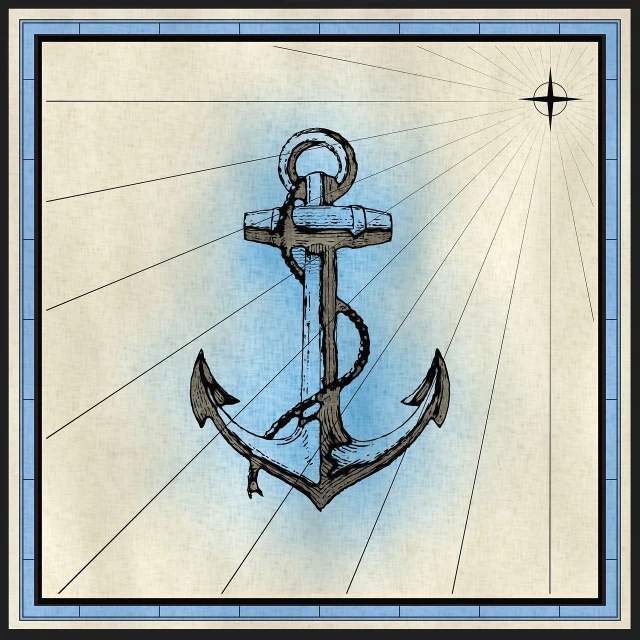 a drawing of an anchor on a piece of paper, a tattoo, inspired by Aldus Manutius, pixabay contest winner, symbolism, tarot card frame, light-blue, 3 2 x 3 2, centered in panel