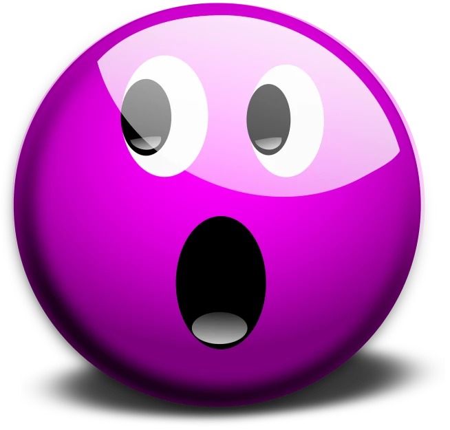 a purple smiley face with a surprised expression, a digital rendering, by Robert Childress, pixabay, mingei, !dramatic !face, bubblegum, screamer, 3d animated