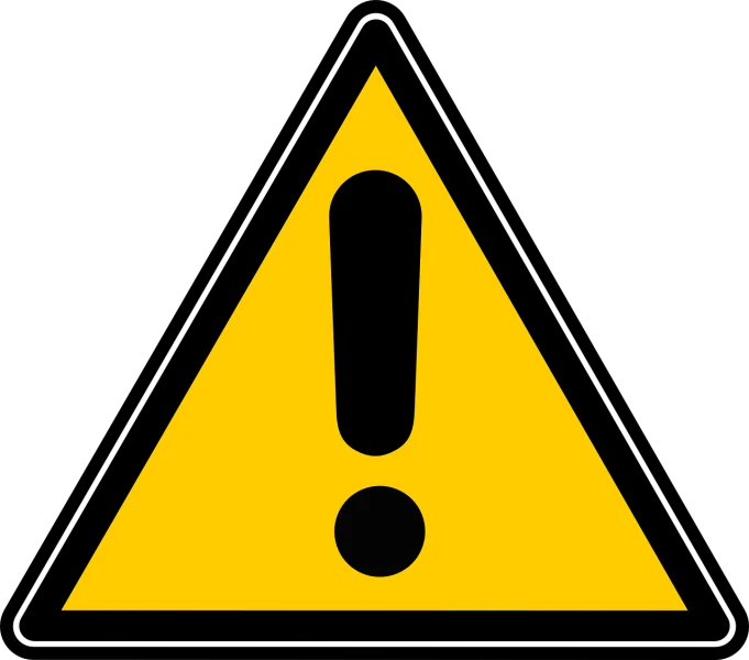 a yellow warning sign with a black background, a picture, flat image, clipart, technical, panic