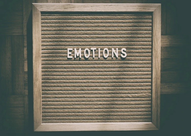 a wooden letter board with the word emotions written on it, a picture, pexels, 😭🤮 💔