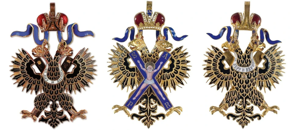 a close up of three medals on a white background, inspired by György Rózsahegyi, cg society, fine art, royal jewels, closeup of arms, seraphim, enamel