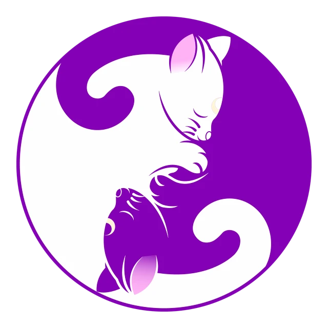 a white cat sitting on top of a purple circle, inspired by Shūbun Tenshō, sōsaku hanga, kissing together, stylized silhouette, beautiful avatar pictures, illustration of 2 cats