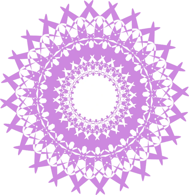 a purple circular design on a black background, vector art, inspired by Benoit B. Mandelbrot, victorian lace, seven pointed pink star, background is white, ornate patterned people