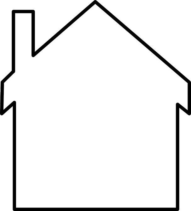 a black and white outline of a house, by Robert Childress, pixabay, shoulder, no gradients, full view blank background, facing sideways