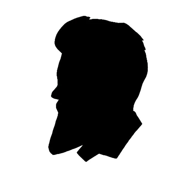 a silhouette of a man with a beard, a raytraced image, inspired by John Brown, reddit, outline glow, rotoscoping, white tracing, image dataset