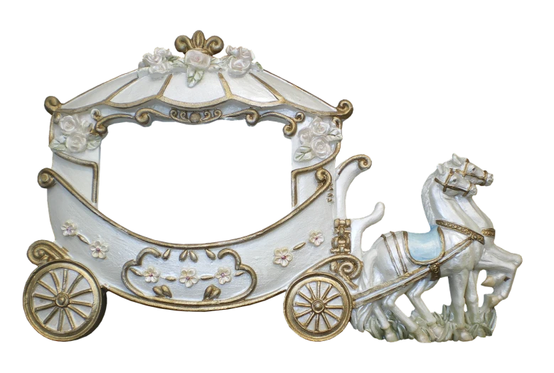 a close up of a horse drawn carriage, by Albert J. Welti, baroque, tarot card frame, porcelain, empty, 15081959 21121991 01012000 4k