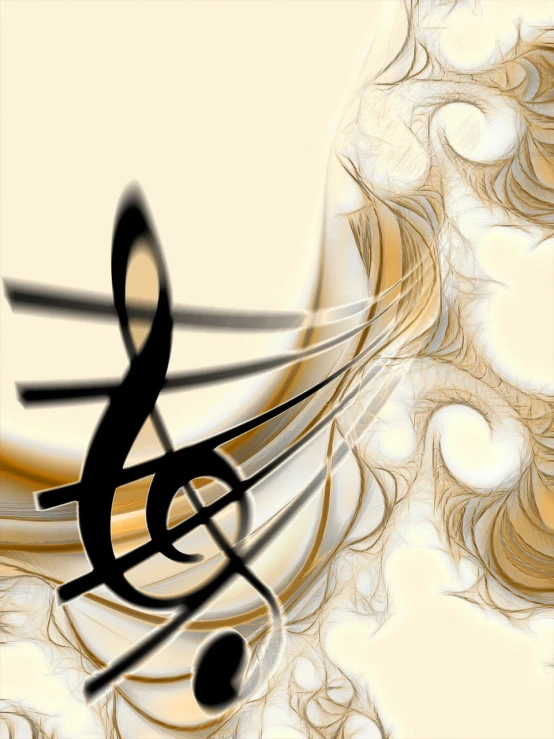 a computer generated image of a musical note, inspired by Sakai Hōitsu, trending on pixabay, digital art, beige and gold tones, tendrils in the background, white fractals, black tendrils