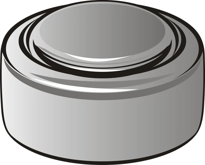 a white container sitting on top of a table, inspired by Veikko Törmänen, pixabay, digital art, metallic buttons, black and white vector, ring, gray color