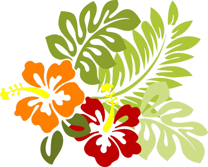 a bunch of tropical flowers on a black background, a screenshot, pixabay, art nouveau, leaf, hibiscus, ¯_(ツ)_/¯, avatar image