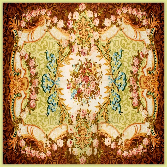 a close up of a rug with flowers on it, inspired by Louis-Michel van Loo, baroque, restored photo, hi resolution, center composition, very detailed photo