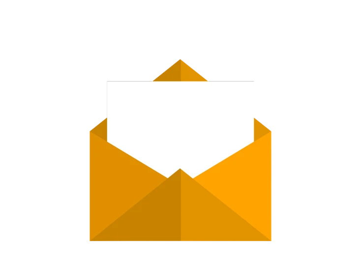 an envelope with a piece of paper sticking out of it, a screenshot, by David Garner, postminimalism, on a flat color black background, orange and white, avatar image, no text!