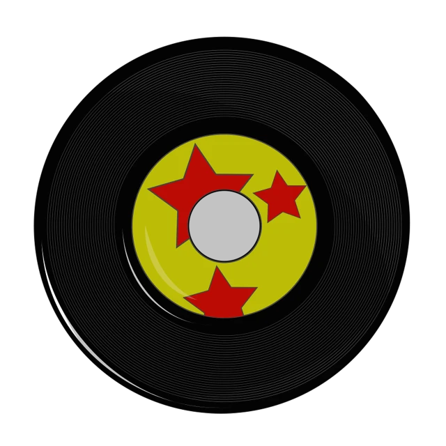 a record with three red stars on it, inspired by Gong Xian, flickr, toyism, black. yellow, vectorized, dbz, iphone photo