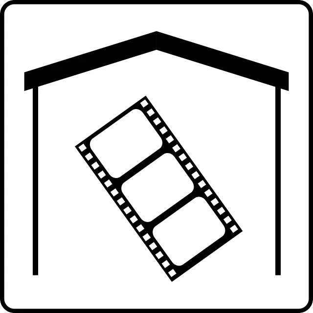 a black and white photo of a film strip, a picture, inspired by Masamitsu Ōta, pixabay, inside a shed, icon, three, in a warehouse