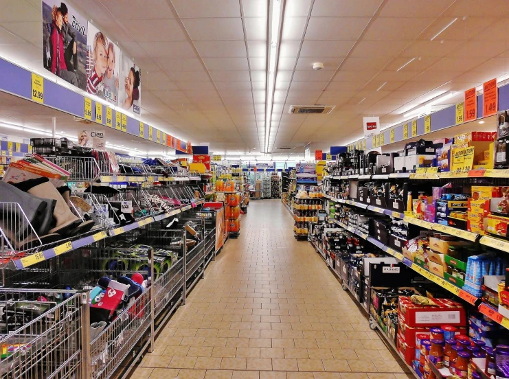 a store filled with lots of different types of goods, a picture, by John Henderson, fluorescent lights from ceiling, shopping groceries, looking straight ahead, scandinavian