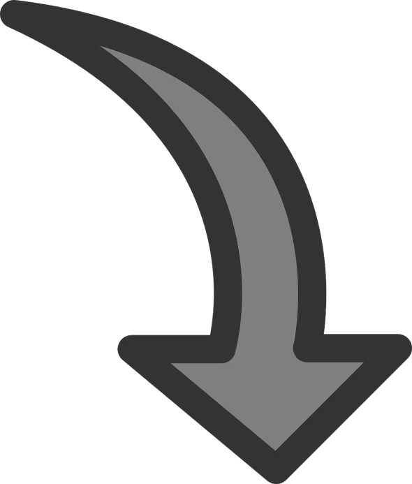 a black and white image of a curved arrow, a picture, pixabay, hurufiyya, dark grey, no shading, shut down, game asset