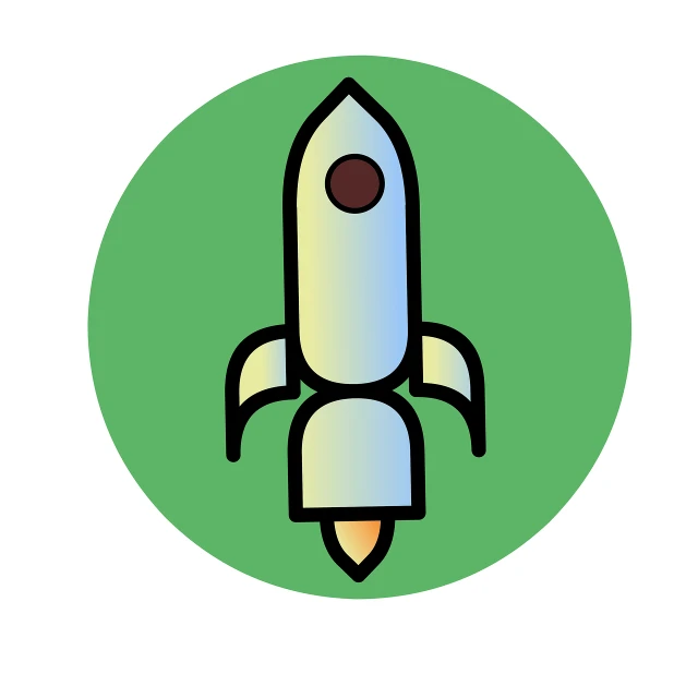 a drawing of a rocket ship in a green circle, an illustration of, shutterstock, simple and clean illustration, full color illustration, high detail illustration, 2d icon