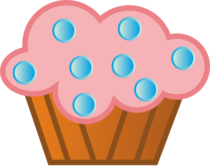 a cupcake with pink frosting and blue sprinkles, inspired by Masamitsu Ōta, pixabay, pop art, cups and balls, [ floating ]!!, polka dot, bubblegum body