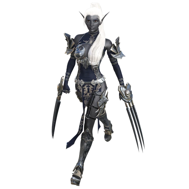 a close up of a person with a sword, by senior character artist, polycount contest winner, dau-al-set, female drow elf, frontal view of a set of armor, 8k octae render photo, from lineage 2