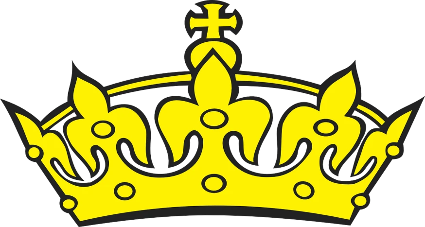 a crown with a cross on top of it, inspired by karlkka, digital art, yellow and black color scheme, celebrity, britain, no crop