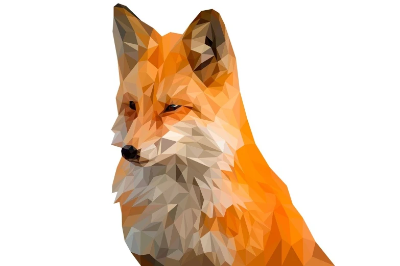 a close up of a fox on a white background, vector art, pixel art, low - poly 3 d model, low polygons illustration, painted in acrylic, painterly illustration