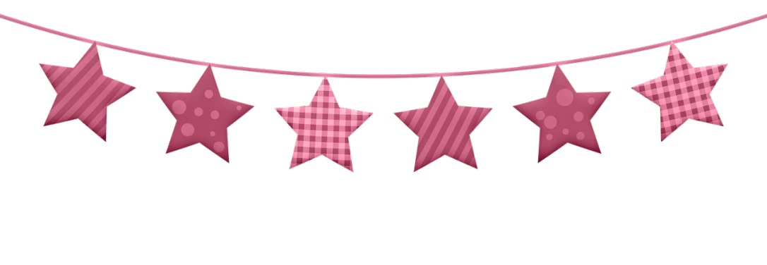 a bunch of pink stars hanging from a string, a digital rendering, pixabay, sōsaku hanga, checkered motiffs, very very low quality picture, cute:2, cloth accessories