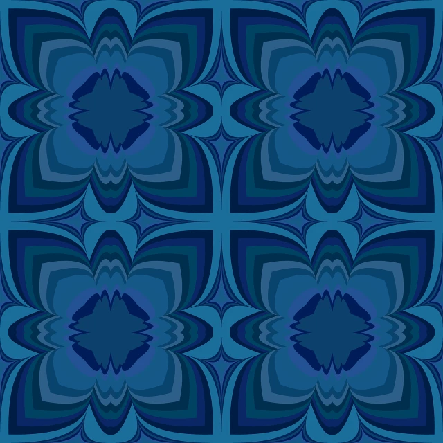 a pattern of blue flowers on a blue background, a digital rendering, inspired by Fernando Gerassi, art deco, beautiful moorish ornament, squares, retro psychedelic illustration, symmetry illustration