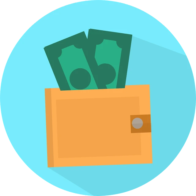 a wallet with money sticking out of it, a screenshot, pixabay, circle, flat color, worksafe. illustration, 2. 5 d illustration