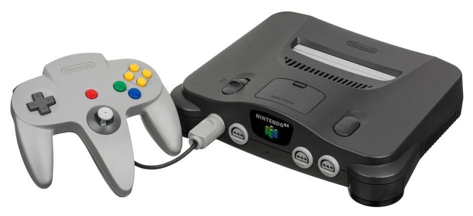 a couple of game controllers sitting next to each other, a computer rendering, shutterstock, neogeo, a bot in the game super mario 64, half life 2 on a nintendo 64, steel gray body, leaked image