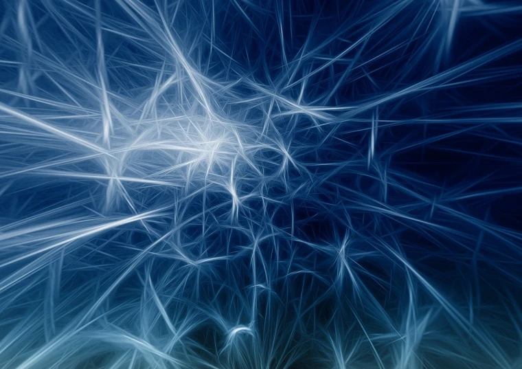 a close up of a blue and white background, digital art, by Eugeniusz Zak, shutterstock, digital art, dense web of neurons firing, dimension of infinite space, straw, deep space super structure