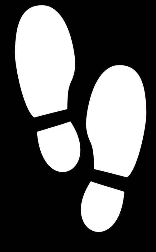 a pair of shoes on a black background, a cartoon, by Victorine Foot, trending on pixabay, black stencil, foot path, information, -step 50