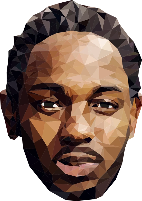 a close up of a person's face on a black background, vector art, by artist, shutterstock, digital art, : kendrick lamar, low polygons illustration, hyper detail illustration