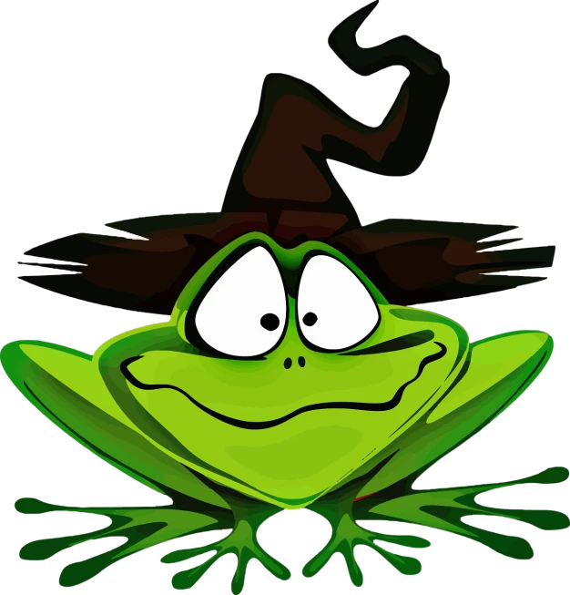 a cartoon frog with a witch hat on, by Bertram Brooker, pixabay, digital art, !!! very coherent!!! vector art, phone wallpaper, head shot, & a dark