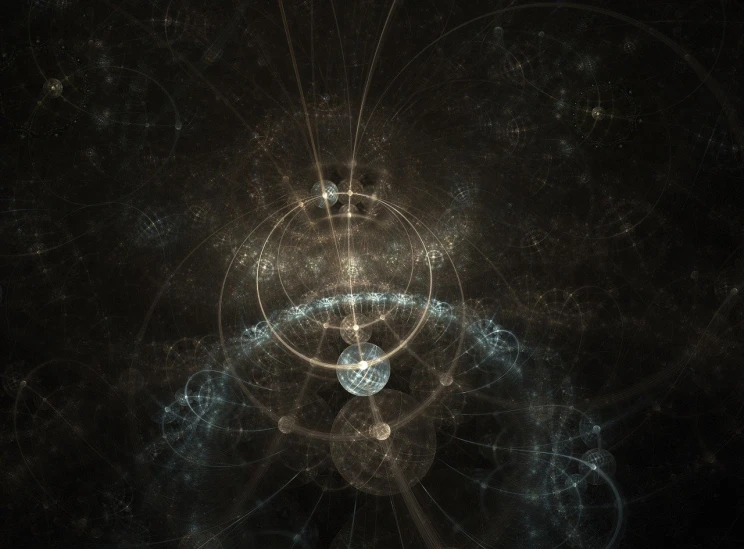 a computer generated image of a dark background, by Aleksander Gierymski, esoteric equation heaven, mandelblub fractal, orrery, light caustics