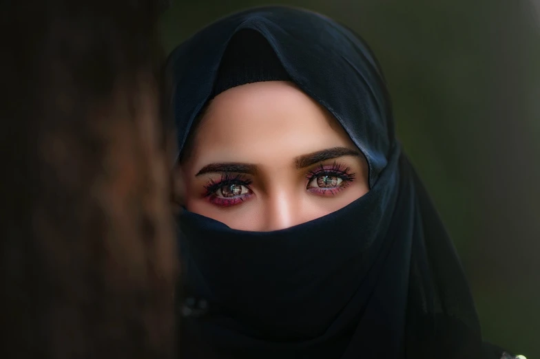 a close up of a person wearing a hijab, by Ibrahim Kodra, pexels contest winner, sexy eyes, realistic picture, eyes). full body, diverse eyes!