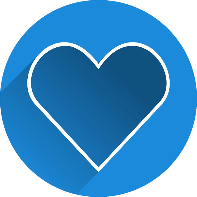 a heart icon with a long shadow on a blue circle, pixabay, minimalism, blue and black color scheme, stream of love and happiness, outstanding detail, profile view
