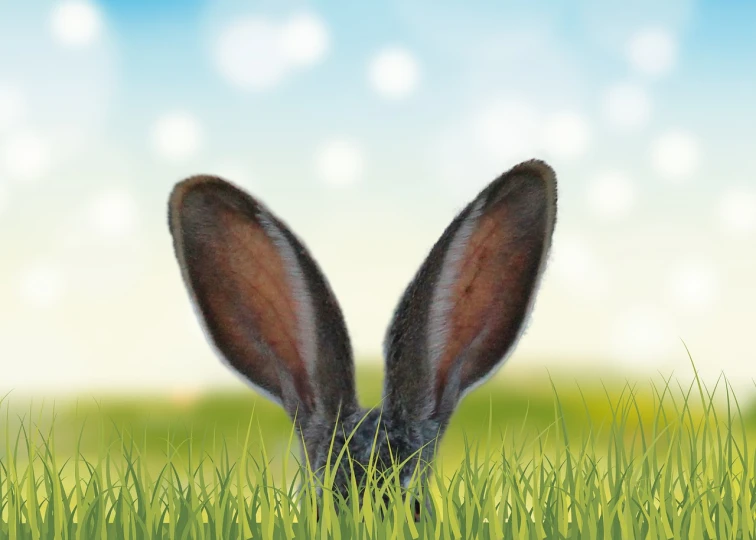 a close up of a rabbit's ears in the grass, a digital rendering, by Edward Corbett, shutterstock contest winner, chiroptera ears, upsidedown, made in adobe illustrator, donkey ears