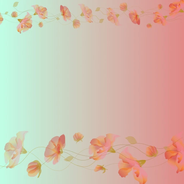 a picture of some flowers on a pink and green background, a digital painting, romanticism, card back template, morning glory flowers, soft lines, gradient light red