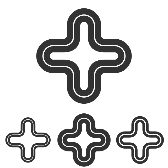 a cross and four crosses on a white background, inspired by Jakob Häne, reddit, abstract illusionism, highly detailed rounded forms, dark video game icon design, swirly tubes, flat curves