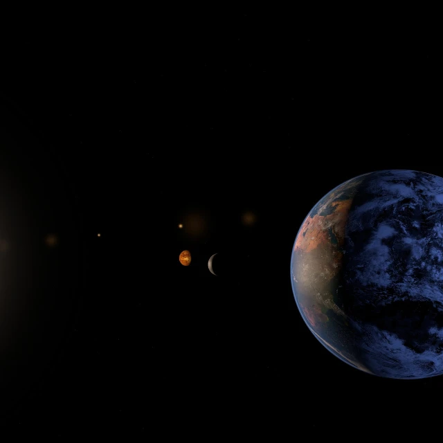 a couple of planets that are next to each other, cg society contest winner, detailed zoom photo, photorealistic - h 6 4 0, bottom angle, five planets