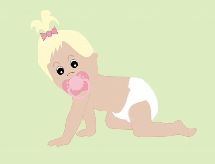 a baby in a diaper with a pacifier in its mouth, figuration libre, girl with white hair, they might be crawling, wikihow illustration