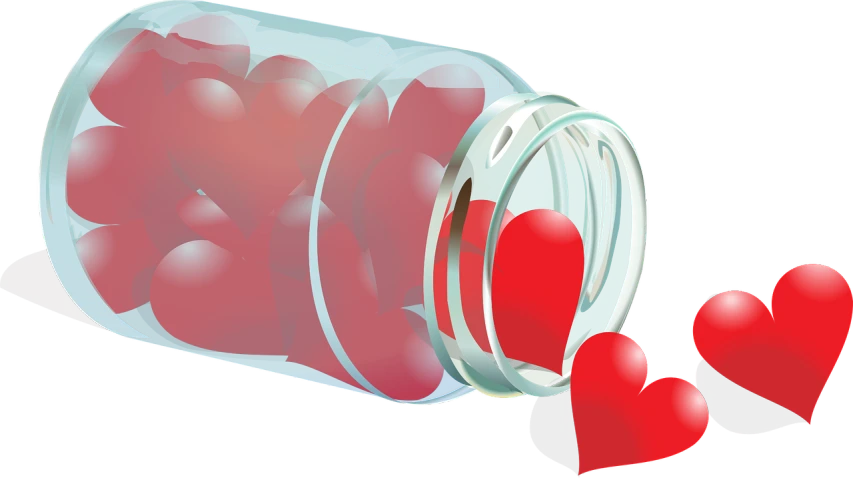 a jar with hearts spilling out of it, pixabay, digital art, offering the viewer a pill, no gradients, bottles, [ closeup ]!!