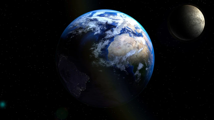 a view of the earth and moon from space, an illustration of, massurrealism, [ [ hyperrealistic ] ], avatar image