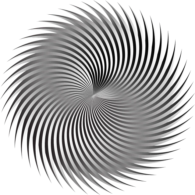 a spiral design on a black background, a raytraced image, inspired by Bridget Riley, abstract illusionism, gradient white to silver, spiky, silver eyes, smooth vector lines