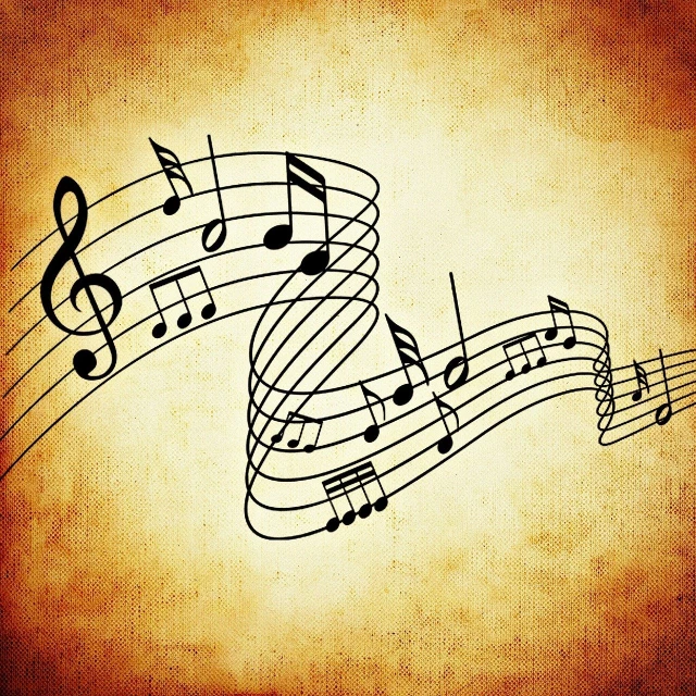 a number of musical notes on a piece of paper, an album cover, by Joseph Raphael, shutterstock, baroque, retro effect, rhythm of the wind, retro style ”, graphic”