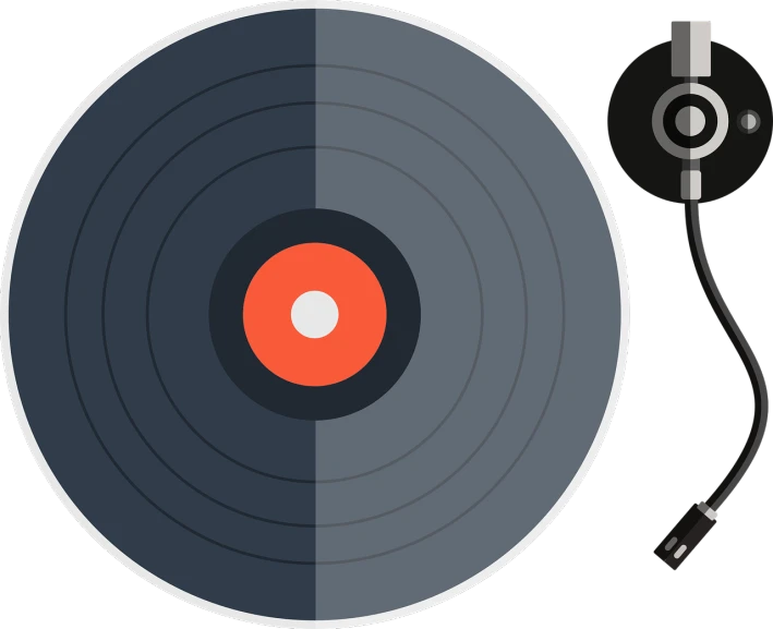 a record with a microphone attached to it, vector art, by Paul Davis, trending on pixabay, bauhaus, gorillaz and daft punk records, table is centered, packshot, half image