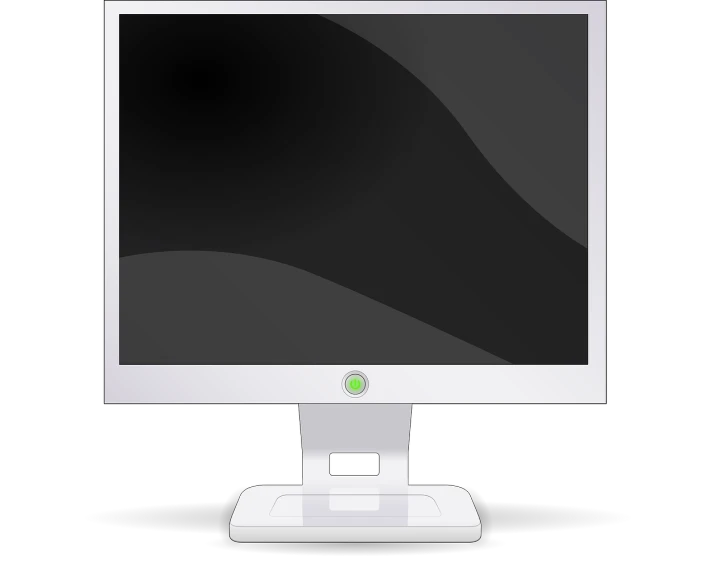 a computer monitor sitting on top of a desk, by Gawen Hamilton, pixabay, computer art, white color, plain black background, plasma display, no gradients