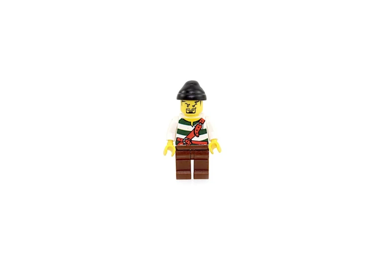 a lego man standing in front of a white background, a character portrait, inspired by Pál Szinyei Merse, folk art, pirates, 3 4 5 3 1, h0, striped