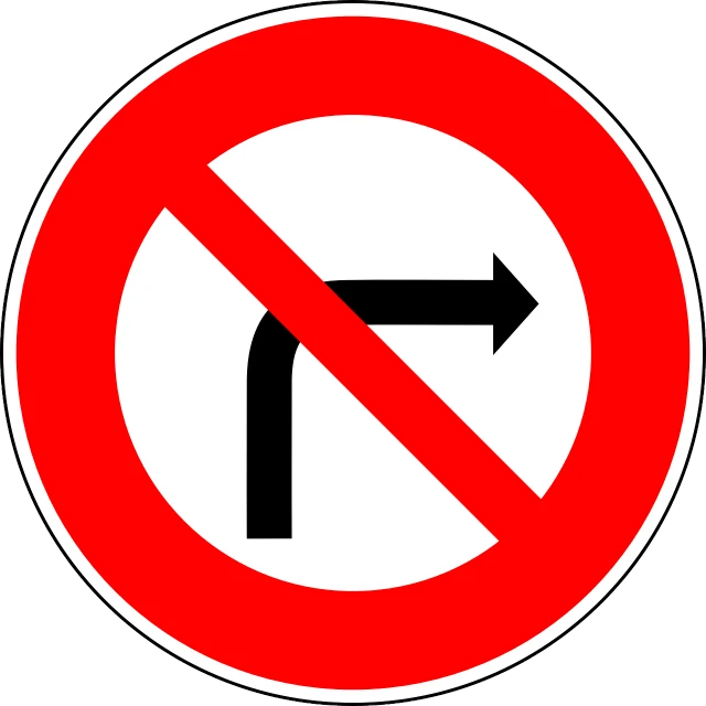 a no left turn sign on a white background, by Jan Zrzavý, pixabay, les automatistes, no gradients, orthodox, no logo!!!, romanian